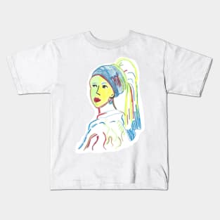 Girl with the pearl earring - Colorful pencil drawing Kids T-Shirt